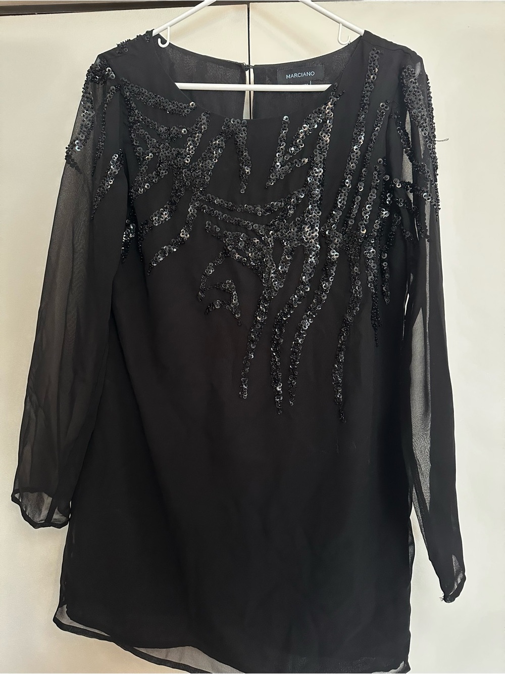 Marciano Black Sequin-Embellished Long-Sleeve Dress (Size 8 US)